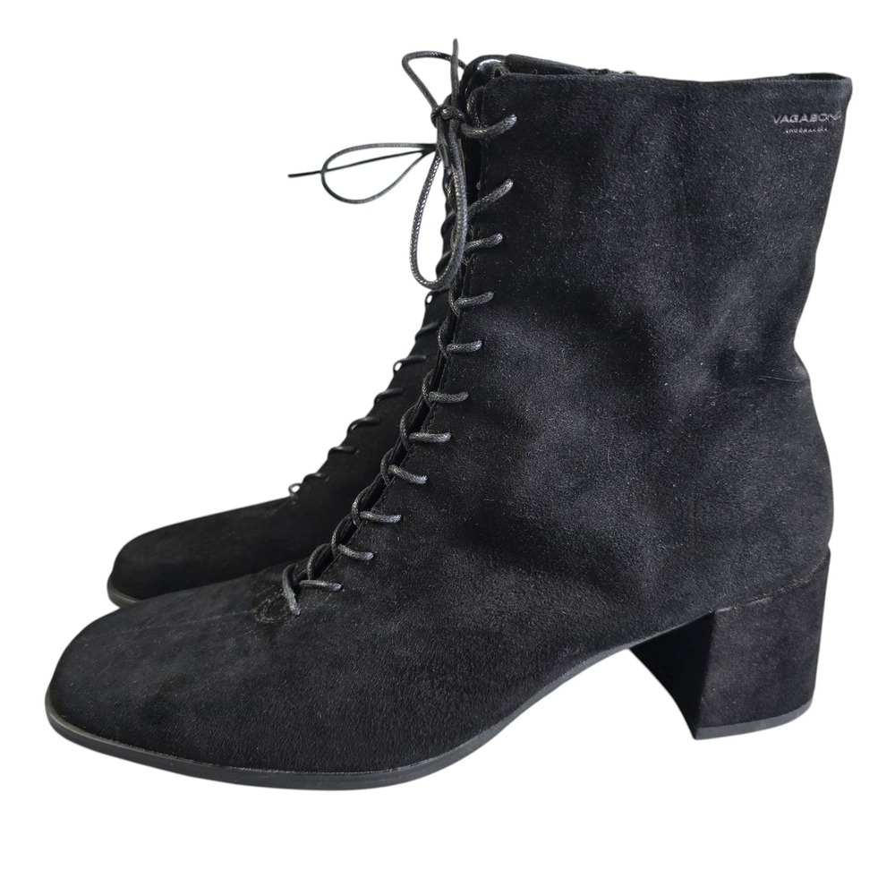 Vagabond Shoemakers Marja Black Suede Lace Up Block Heel Ankle Boots Woman US 10
